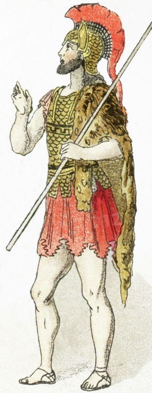 The figure in this illustration, which dates to 1882, represents a warrior living in Asia Minor (present-day Turkey) in ancient times. .