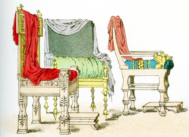 The illustration here shows three ancient Greek chairs.The illustration dates to 1882.