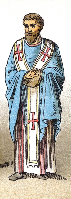 The Byzantine figure represented is a 9th century A.D. bishop. Th illustration dates to 1882.