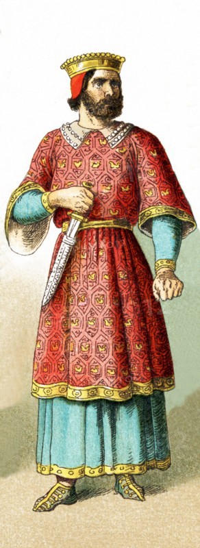 The figure depicted here represents a French earl around A.D. 1000. The illustration dates to 1882.