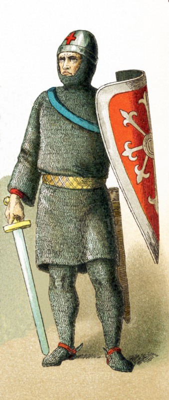 The figure depicted here represents a French knight of the First Crusade A.D. 1095-1099. The illustration dates to 1882.