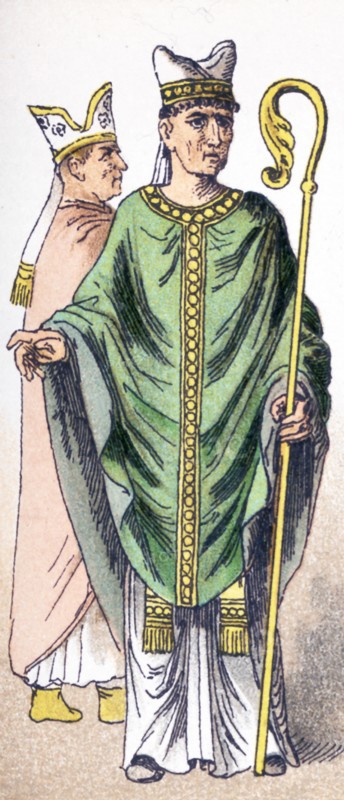 The figures depicted here show two French bishops in the year A.D. 1000. The illustration dates to 1882.