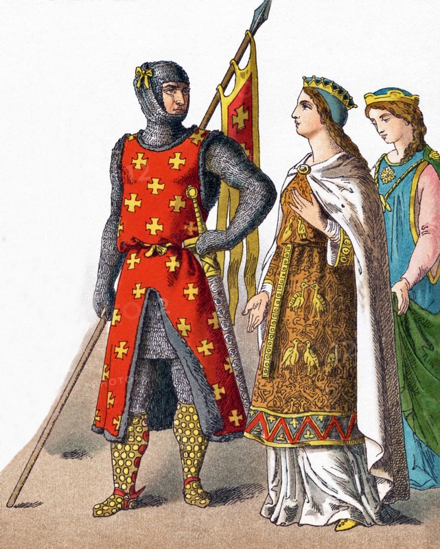 The figures shown here represent Germans around A.D. 1100. They are from left to right: a warrior and two princesses. .