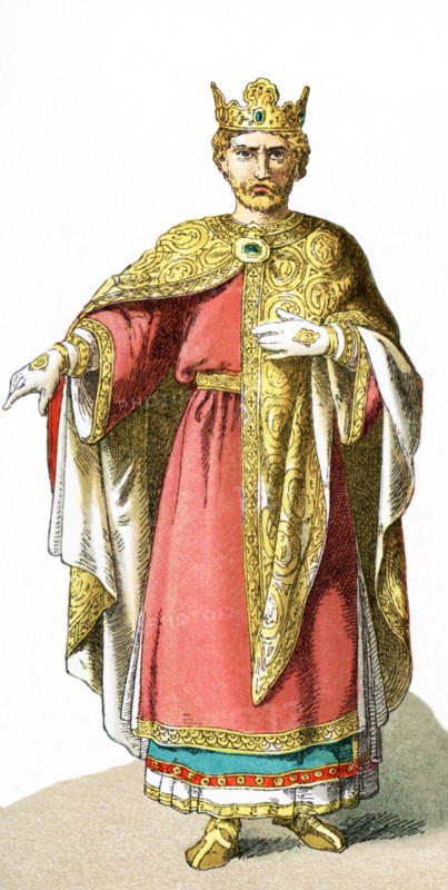 The figure represented here is King Richard the Lionhearted (1157-1199). He was king of England from 1189-1199. His mother was Eleanor of Aquitaine. Among his titles was Duke of Normandy and duke of Aquitaine. He was the principal Christian commander of the Third Crusade and fought Saladin, but never took Jerusalem. The illustration dates to 1882.