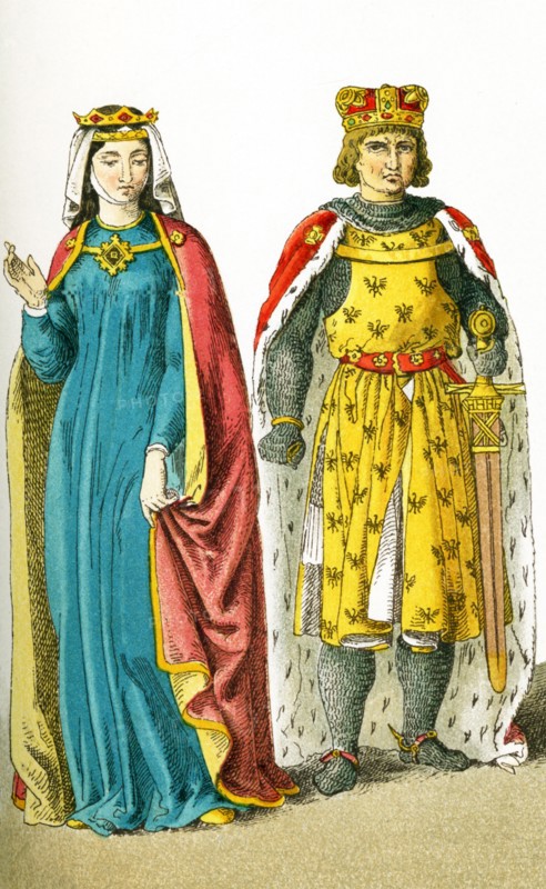 The figures depicted here represent a German empress and duke in the A.D. 1200s. They are, from left to right: Empress Anna (died 1281) and Duke Henry of Breslaw. The illustration dates to 1882.