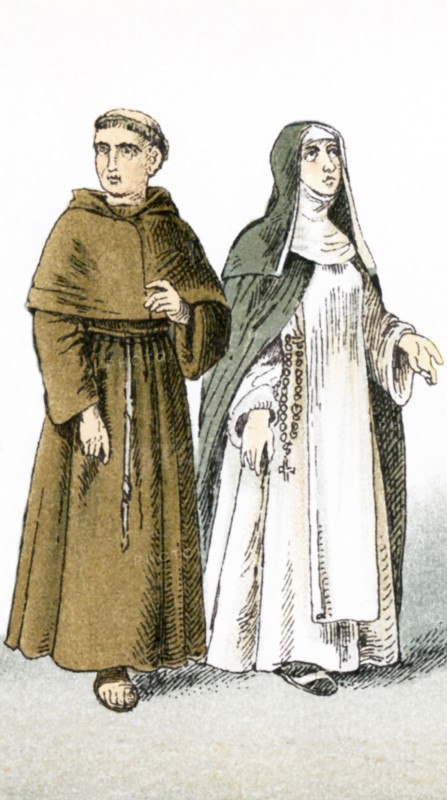 The figures pictured here represent Italians around A.D. 1200. They are, from left to right: a Cordelier (Franciscan friar) and a Dominican sister. The illustration dates to 1882.