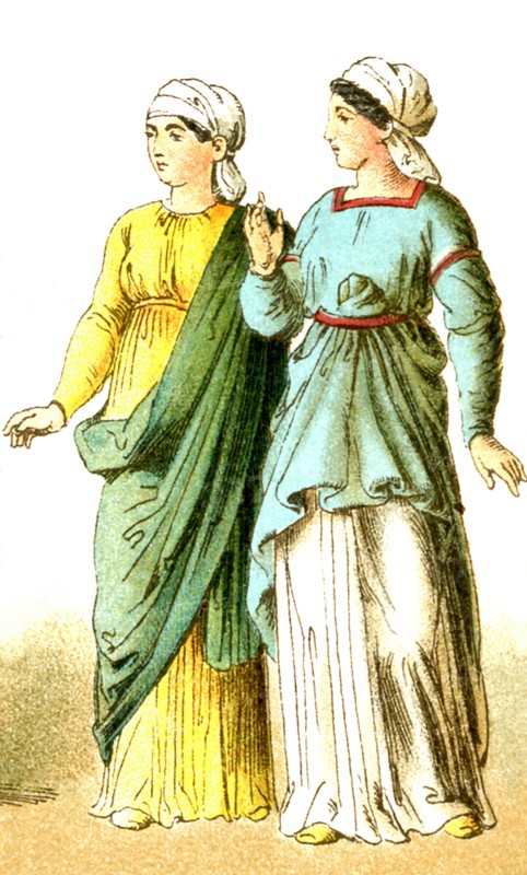 The figures represent two Dacian women. The Dacians occupied the region of the Roman Empire that is roughly modern-day Transylvania and Romania.