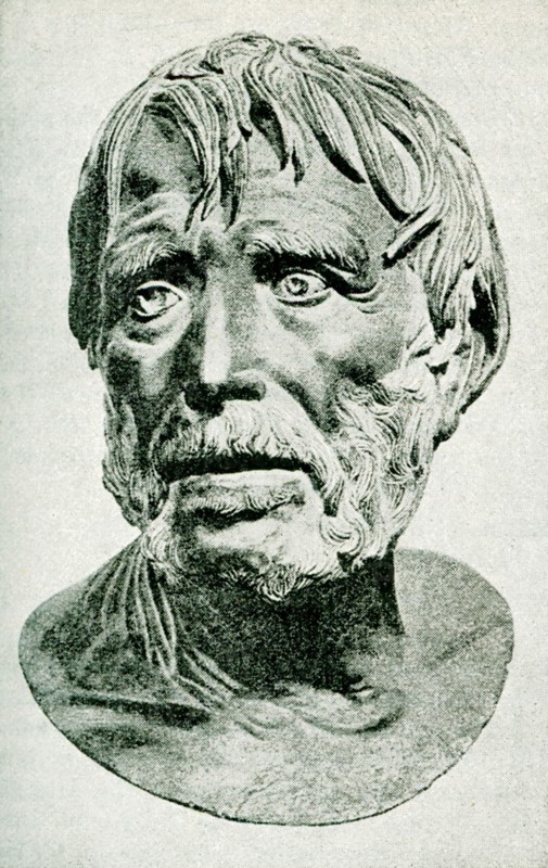 This 1897 illustration is a drawing of an ancient bust of Seneca (died 65 A.D.). Seneca the Younger, fully Lucius Annaeus Seneca and also known simply as Seneca, was a Roman Stoic philosopher, statesman, dramatist, and‚Äîin one work‚Äîsatirist of the Silver Age of Latin literature. Seneca was born in Cv=rdoba in Hispania, and raised in Rome, where he was trained in rhetoric and philosophy. He is probably best known for being a tutor and advisor to emperor Nero.