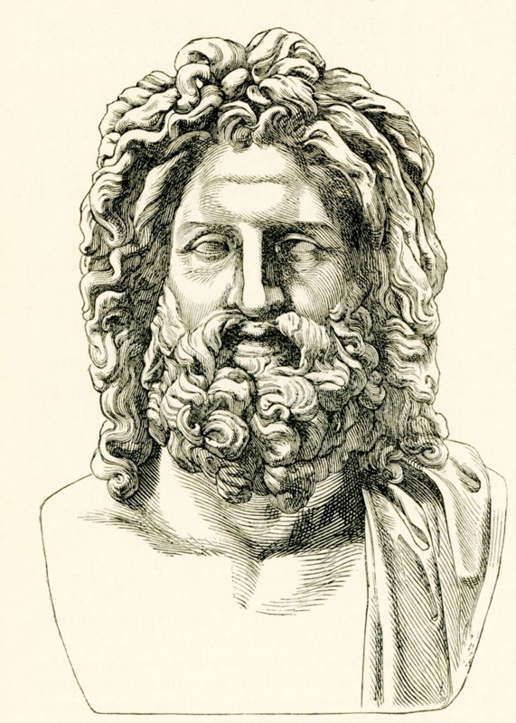 Shown here is the Zeus of Otricoli, an ancient Roman bust found in Otricoli in 1775 during the excavation financed by Pope Pius VI. It is on display in the Sala Rotonda of the Pio-Clementine Vatican Museum. Zeus is the god of the sky, lightning and thunder in Ancient Greek religion and myth, and king of the gods on Mount Olympus. .