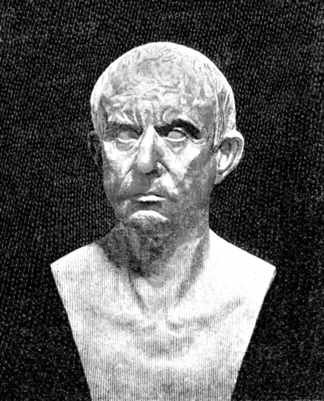 Marcus Porcius Cato (234-149 B.C.) was renowned for his strong opposition to luxury, believing the Hellenic culture threatened Rome. As censor, he scrutinized the conduct of candidates running for office and of military generals. He urged the Romans to destroy Carthage, with the words Carthago delenda est (Carthage must be destroyed). He wrote several books, one a manual on running a farm.