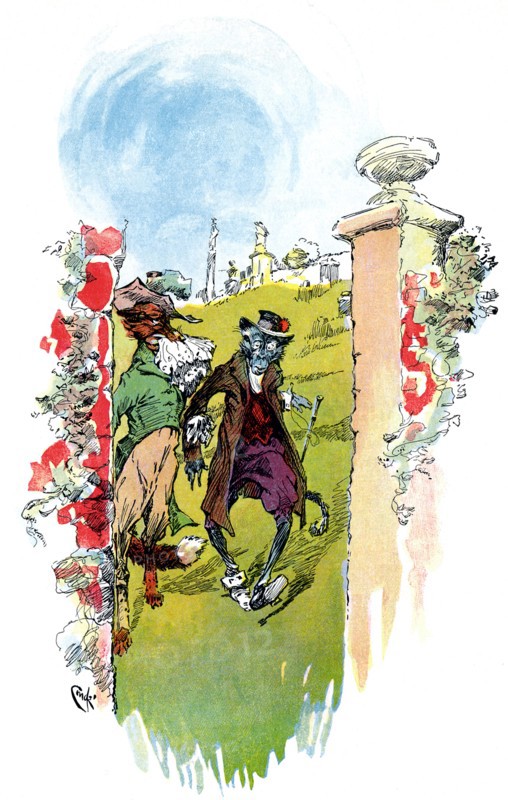 J.M. Conde illustrated the tales of the legendary Greek fablist Aesop, including the story of the Fox and the Monkey, with its moral ""a false tale often betrays itself."" Conde published his drawings in 1905 in New York.
