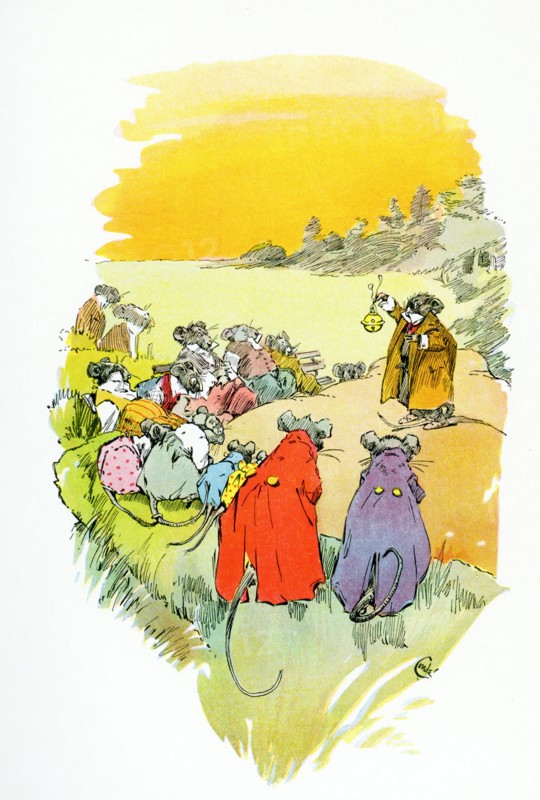 J.M. Conde illustrated the tales of the legendary Greek fablist Aesop.The one here is ""Bell the Cat,"" with the moral: It is one thing to say something should be done, but quite a different matter to do it. Conde published his drawings in 1905 in New York. Aesop was a sixth-century B.C. legendary composer of Greek fables, whose characters were animals. Each fable had a moral. It was said that Aesop was a slave and had been freed by his master. .