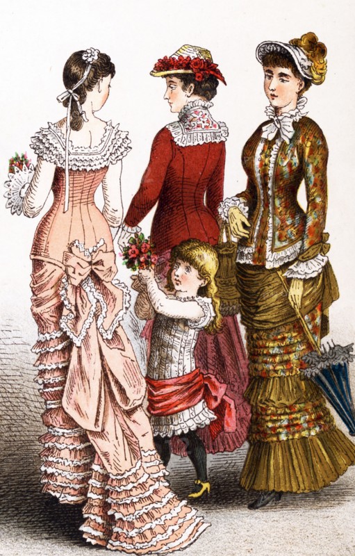The figures pictured here, represent German fashions during the years 1834 to 1881. The illustration dates to 1882.