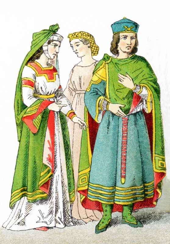 The figures pictured here represent three noble Venetians, from Venice, Italy, around A.D. 1200. The illustration dates to 1882.