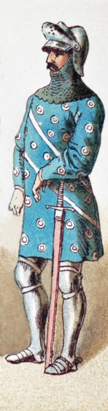 The figure represented here is an English knight in 1377. The illustration dates to 1882.