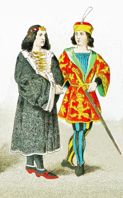 The figures represented here are (from left to right) two German patricians between A.D. 1450 and 1500. The illustration dates to 1882.