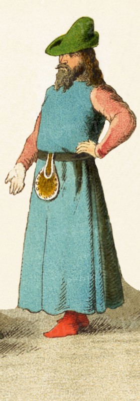 The figure pictured here represents a Spanish man of rank in the 1400s. The illustration dates to 1882.