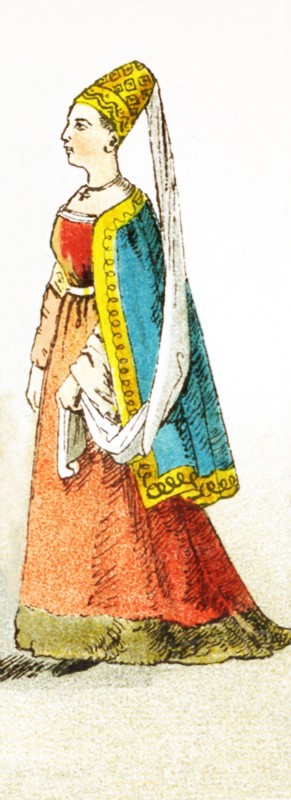 The figure here represents a Hungarian noble lady in A.D. 1400. The illustration dates to 1882.
