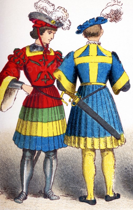 The figures represented here are two German knights between 1500 and 1550. The illustration dates to 1882. .