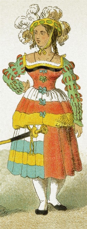 The woman represented here is German and dates to 1500-1550. The illustration dates to 1882.