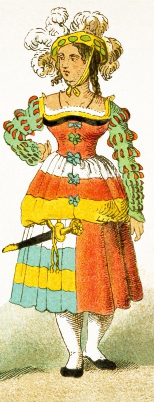 The woman represented here is a German who dates to 1500-1550. The illustration dates to 1882.
