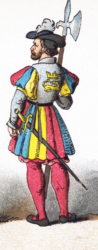 The figure represented here is a French huntsman between 1500 and 1550. This illustration dates to 1882.