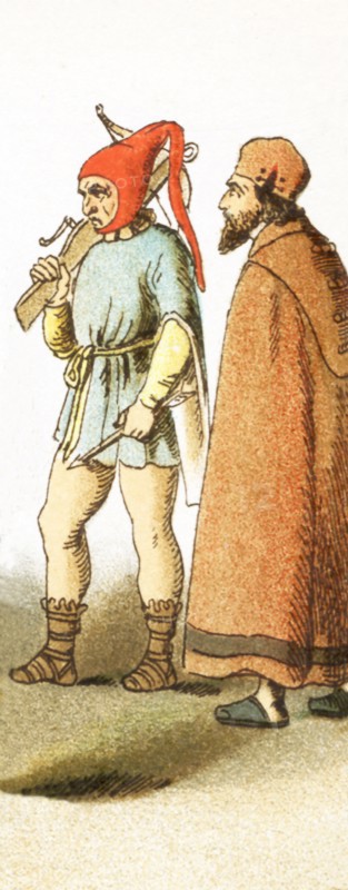 The figures represent Spanish men from A.D. 1500-1600. They are from , left to right: a Biscayan peasant and a commoner. The illustration dates to 1882.
