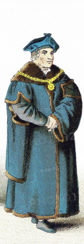 The figure pictured here represents Chancellor Sir Thomas More in 1535. More was an English lawyer, social philosopher, author, statesman =, and noted Renaissance humanist. He was also an advisor to Henry VIII. After refusing to go with Henry on his wish to divorce Catherine of aragon, he was brought up on treason charges and executed. More wrote Utopia, a work of political fiction. The illustration dates to 1882.
