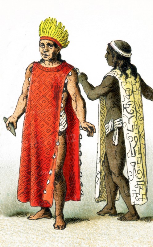 The figures pictured in this illustration show two Mexican priests around A.D. 1500. From left to right, they are a high priest and a priest of the god of war. The illustration dates to 1882.