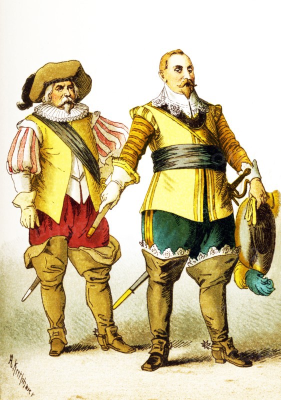The figures shown here represent, from left to right, are: a Swede and Swedish king Gustavus Adolphus (died 1632).The illustration dates to 1882.