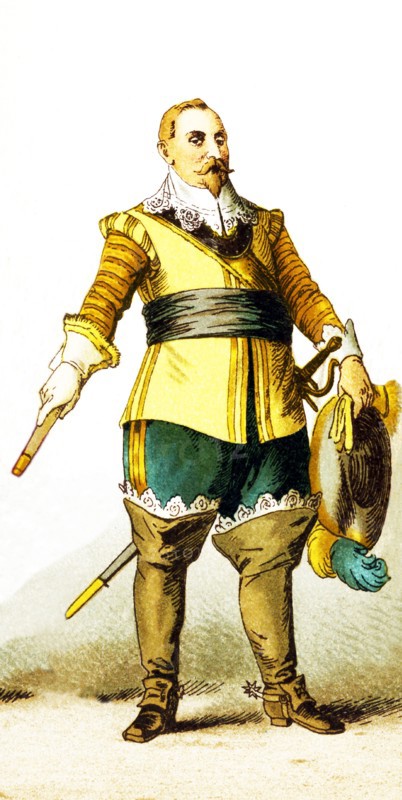 The figures shown here represent, from left to right, are: a Swede and Swedish king Gustavus Adolphus (died 1632).The illustration dates to 1882.