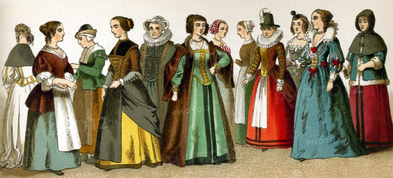 The figures represented here are women of various classes in the Netherlands in A.D. 1600. The illustrations dates to 1882.