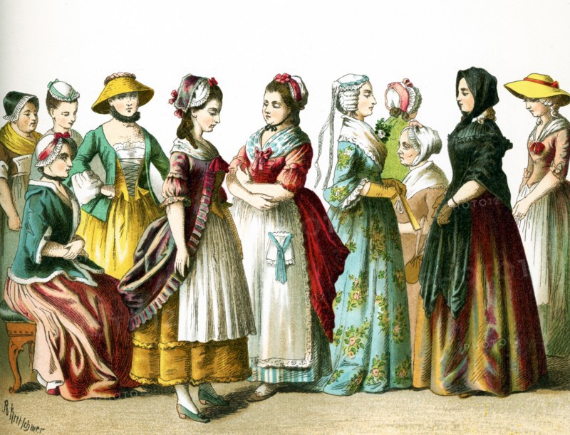 The figures pictured here are German female citizens in 1700. This illustration dates to 1882.