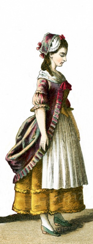 The figure pictured here is a German female citizen in 1700. This illustration dates to 1882.