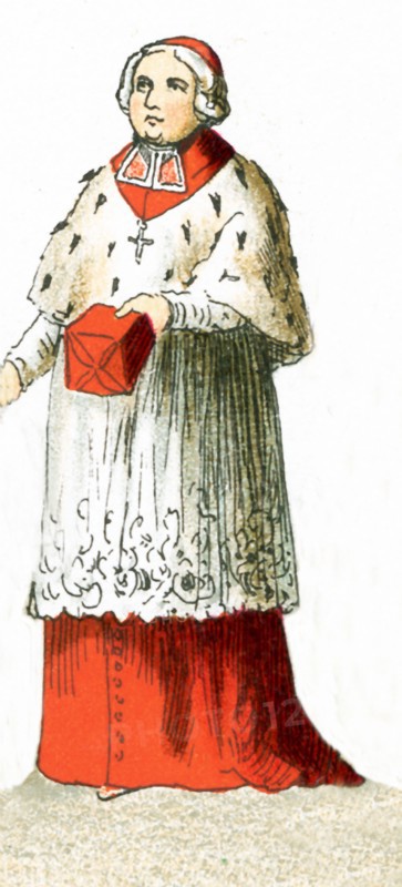 The figure pictured here is a German bishop in 1700. This illustration dates to 1882.