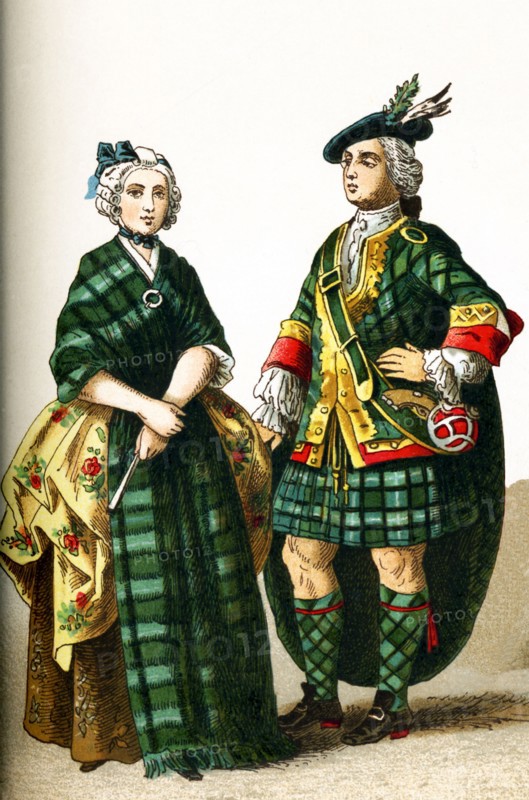 This illustration dating to 1882 shows a Scottish Lady of rank and a Highland Gentleman around 1700.