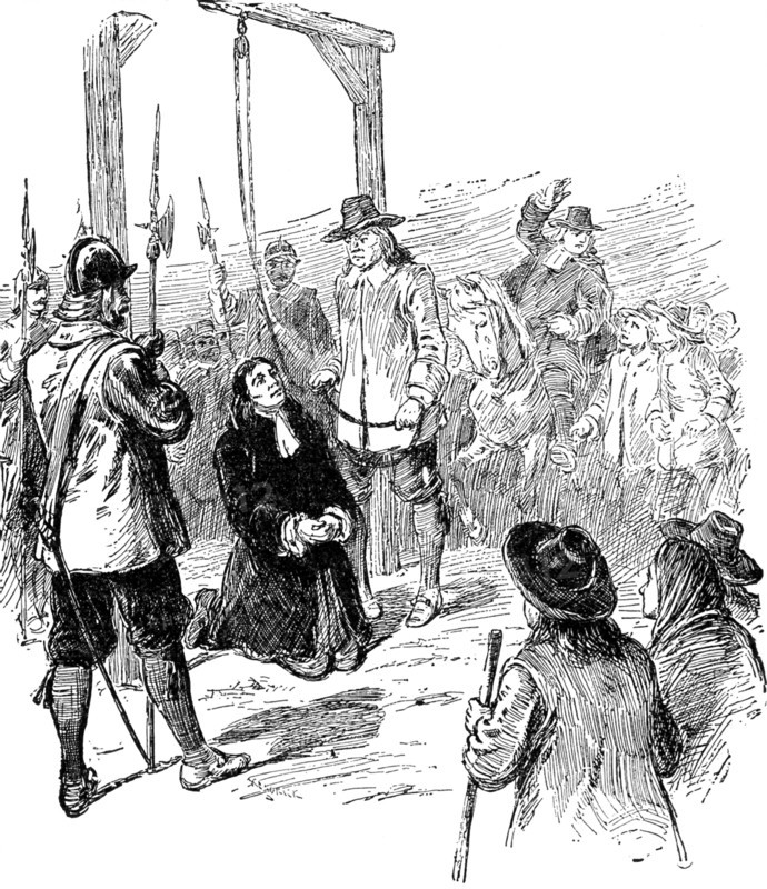 On April 30, 1692, several girls in Salem, Massachusetts, accused Reverend John Burroughs, a former Salem minister, of witchcraft. At the time, Burroughs was serving in Maine. He was brought back to Salem, jailed, judged guilty of witchcraft, and hanged on August 19, 1692. This late 1800s engraving depicts Burroughs just before the hanging.