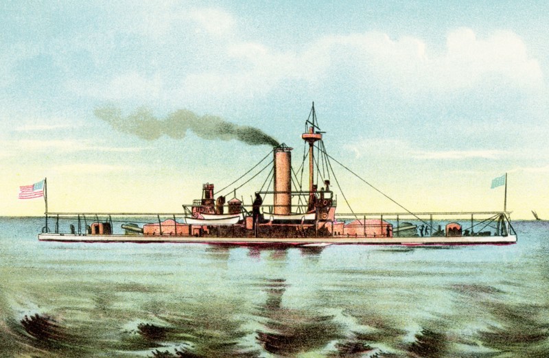 This illustration shows the United States Monitor Miantonomoh. The Miantonomoh class were a series of monitors of the U.S. Navy were constructed during the U.S. Civil War, but only one ship of the class took part in it. They were broken up in 1874-75. This illustration shows the United States Battleship Indiana. USS Indiana (BB-1) was the lead ship of her class and the first battleship in the United States Navy comparable to foreign battleships of the time. Authorized in 1890 and commissioned five years later, she was a small battleship, though with heavy armor and ordnance. Indiana served in the Spanish-American War (1898) as part of the North Atlantic Squadron.