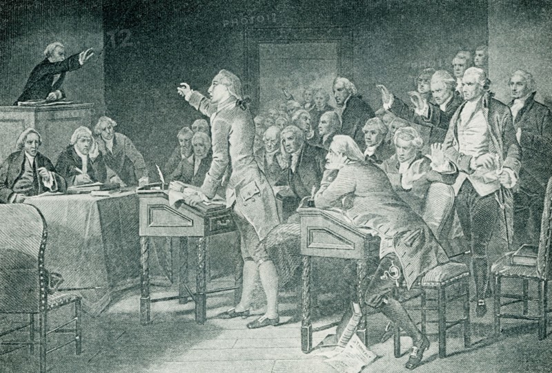 Seen here in this illustration is Patrick Henry addressing the Virginia Convention. Patrick Henry (1736-1799) was an American patriot and orator. He encouraged colonial revolt in the South through his speeches and is well-known for his words, ""Give me liberty, or give me death!"".