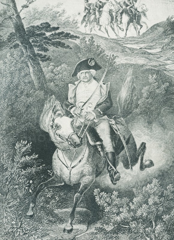 Putnam's escape at Horse Neck. During the Revolutionary War, at the Battle of Horse Neck, General Israel Putnam made a daring escape (seen here) from the British on February 26, 1779. Although British forces pillaged the town, Putnam was able to warn Stamford. The general's tricorn hat, with a bullet hole piercing its side, is displayed at ""Putnam's cottage"", the tavern belonging to Israel Knapp, where Putnam stayed the night before his famous ride.