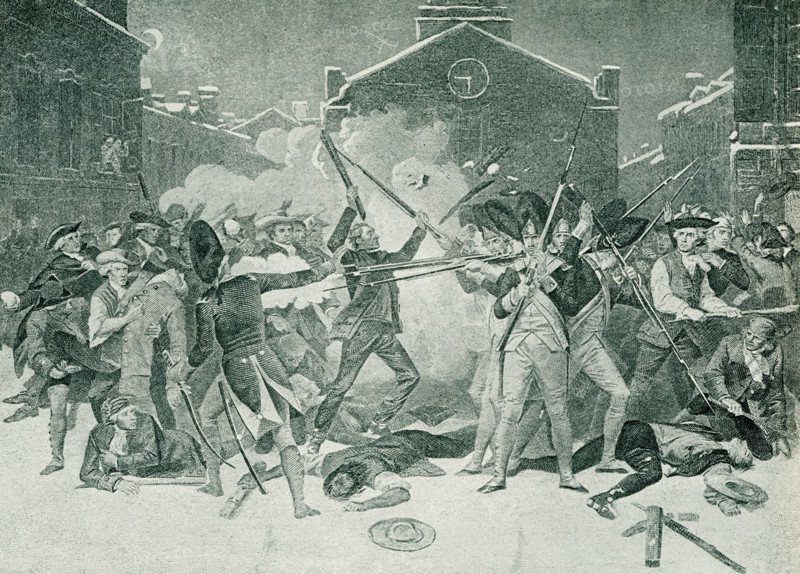 The Boston Massacre was a street fight that occurred on March 5, 1770, between a ""patriot"" mob, throwing snowballs, stones, and sticks, and a squad of British soldiers. Several colonists .
