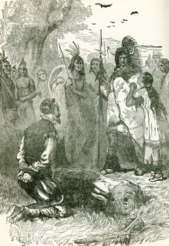 This 1890s illustration shows Pocahomntas interceding for the life of Captain John Smith. Tradition (not authenticated) says that Pocahontas saved John Smith from death at the hands of Native Americans.