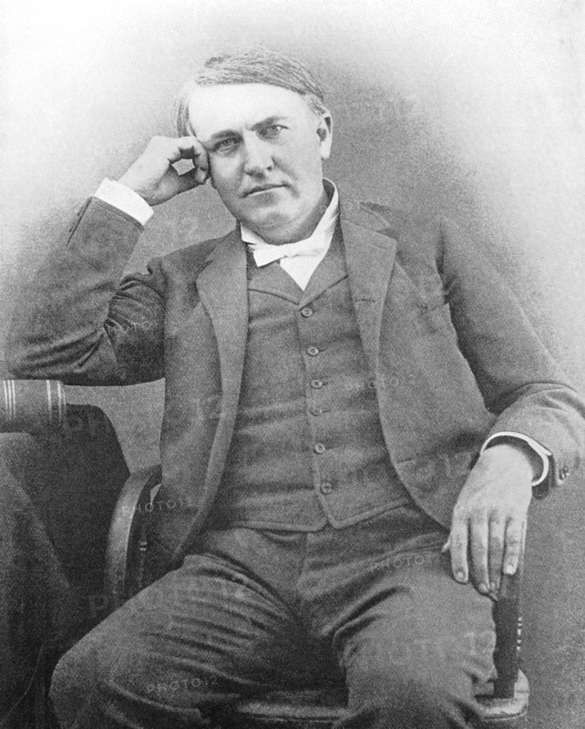Thomas Alva Edison (1847-1931) was an American inventor. In 1879, he produced the forst commercially practical incandescent lamp. In 1881-1882, he developed the first central electric-light power plant in the world. This photo dates to the 1890s.