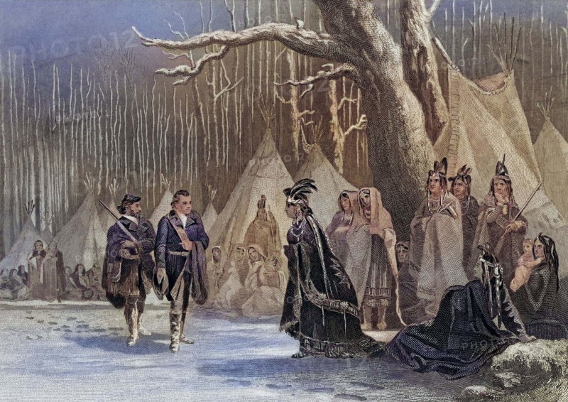 Washington und Gist besuchen die Indianerkoenigin Alliquippa.