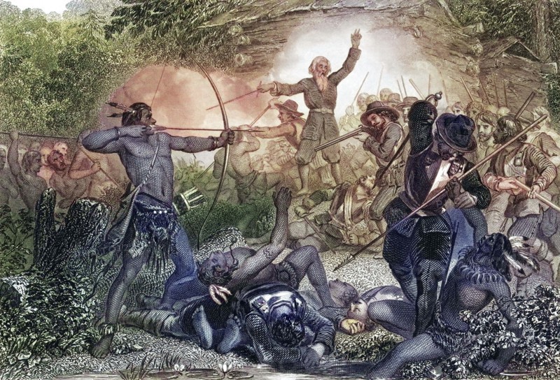 General Goffe bei der Abwehr der Indianer in Hadley.