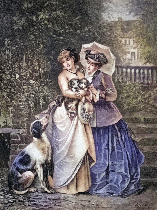 Women with puppies.