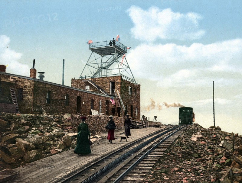 The summit of Pike's Peak with railway station.