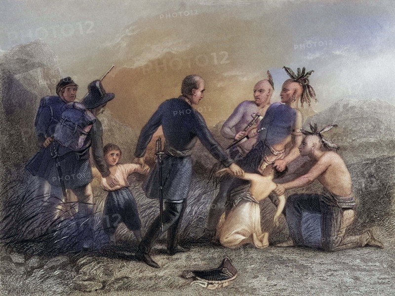 General Wool rettet eine mexikanische Familie vor den Indianern.