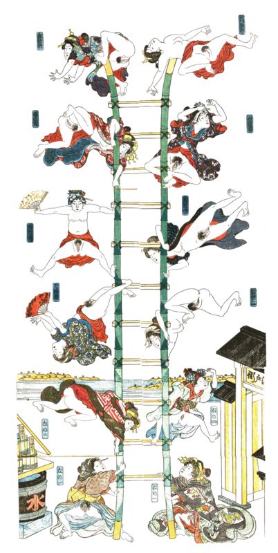 Erotic picture series from Japan, twelve positions of the prostitute, sex, sex ladder, ca 1800, Historic, digitally restored reproduction from an original of the period..