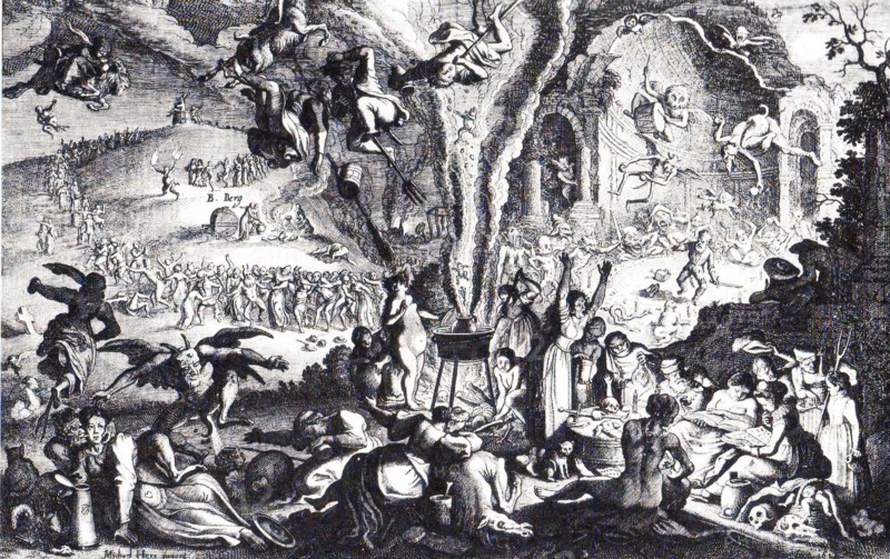 Witch Scene, Witches at Walpurgis Night at the Witches' Dance Place, c. 1650, Germany, Historical, digitally restored reproduction from an original of the time..